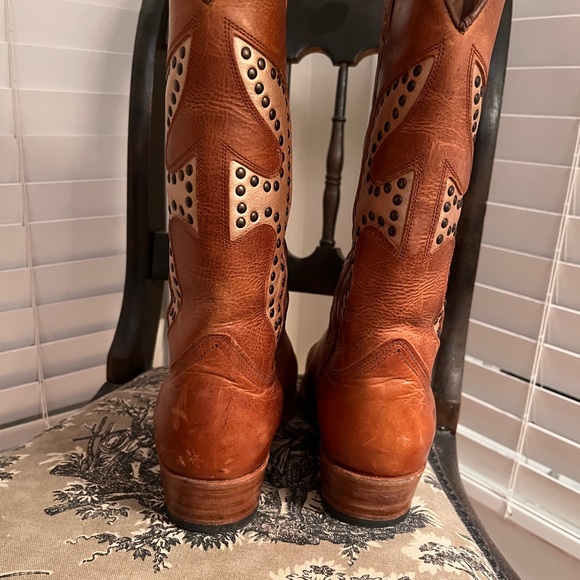 Frye Tan Leather Studded Cowboy Boots - Picture 4 of 7